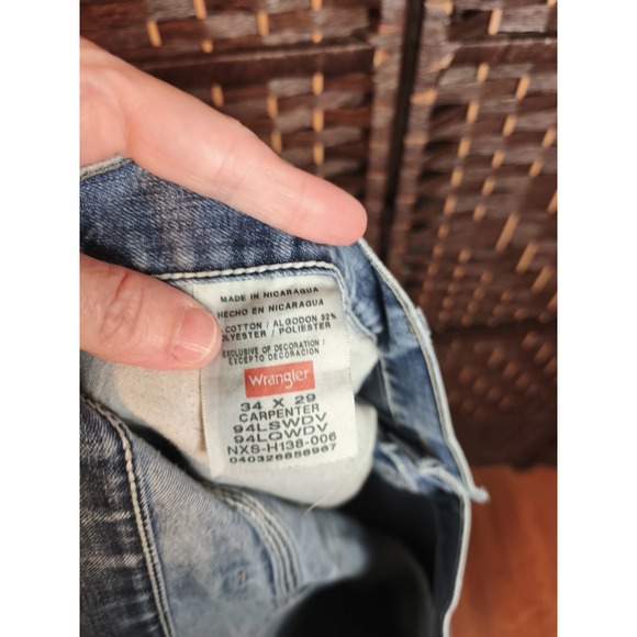 Vintage Wrangler Carpenter Jeans 34x29 Blue Denim Straight Leg Workwear - Picture 14 of 15